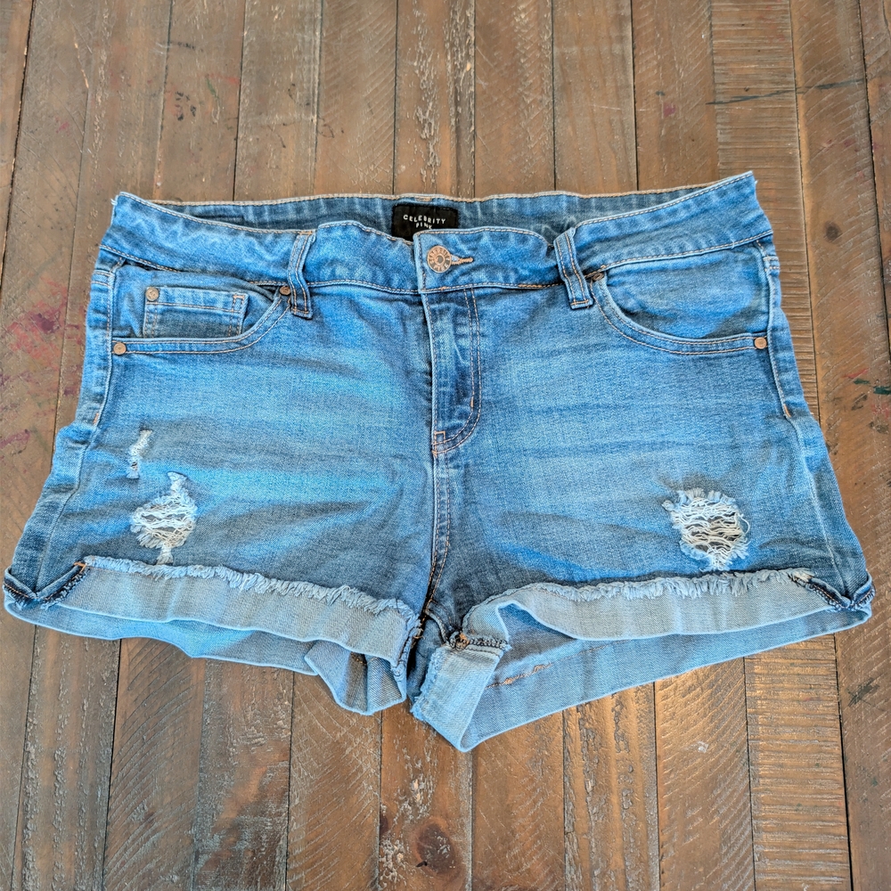 Celebrity Pink Light Blue Distressed Jean Shorts
